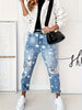Boyfriend Jeans Women's Slim Fit Ripped Jeans Women's Five-pointed Star Ripped Jeans Street Casual Blue Jeans