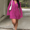 Long Sleeve Women V-neck Pleated Dress Casual Streetwear Plus Size Mini Dresses Autumn Slim Party Casual