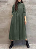 Women Autumn Corduroy Dress Casual Long Sleeve Buttons Up Sundress Solid Loose Holiday Vestido Kaftan Vintage Shirt Dress
