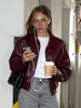 PU Crop Jacket Women Fall Wild Gothic Punk Elegant Waist Zip Full Sleeve Casual Streetwear Simple Classic Coat