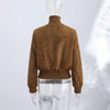 Vintage Faux Suede Jackets Women's Slim Full Sleeves Zipper Stand Collar Cropped Coats Ladies Autumn Solid Streetwear