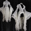 Women Gothic White Vintage Lace Dress Flare Sleeve Medieval Cardigan Cosplay Elegant Long Tail Outwear Victorian Ball Gown