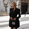 Elegant Women's Blazers Dress Chic V-neck Cinched Waist Shoulder Pads Dresses Long Sleeve Party Gowns Lady Suit Skirts