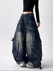 American Retro Y2K Style Washed Distressed Blue Baggy Women's Cargo Jeans Pants For Woman Clothing Wide Leg Denim Trousers