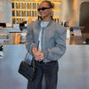 Double Zip Rib Collar Women Cropped Jacket Long Sleeve Side Pockets Loose Oversized Solid Autumn Coats Daily Chic Jackets