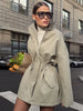 Stand Collar Drawstring Waist Trench Jacket Female Commute Long Sleeves Casual Women's Mid-Length Trench Coat