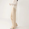 Women Wool Wide Leg Trousers Elastic Waist Side Slit Woman Wool Pants Autumn Winter 100% Merino Wool Knitted Soft Warm Trousers
