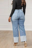 Women Streetwear Straight Washed Denim Patchwork Wide Leg Jeans Pants Spring Ripped Out Party Trousers