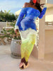 Women Gradient Tie Dye Printed Off Shoulder Long Sleeve Maxi Long Midi Bodycon Ruched Dress Sexy Party Club Dresses