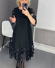 Plus Size Flared Dress with Dots Decor Women Long Black O-neck Perspective Dot Loose Dresses Elegant Casual Daily Wear