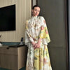 Floral Print Women Dress Button Down Mock Neck Maxi Dresses Long Lantern Sleeve A-Line Waist Belt Flared Hem Elegant Streetwear