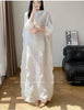 Women's Pleated Dress Elastic Loose Three Quarter Sleeve Stand Collar Dresses With Irregular Pleats2DB8596