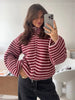 Knitted Stripe Zipper Jacket For Women Spring Chic Long Sleeve Sweater Coats Street Lady Casual Stand Collar Outerwear