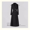 Long Black Fitted Trench Coat for Women, Chic Stylish, Single Breasted, Designer Clothing, Spring, Elegant