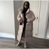 Winter Warm Stand Neck Long Lace Up Down Jackets Women Solid Ruff Soft Waist-cinching Coat Female Winter Chic Jackets