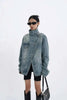 Women's Denim Coat Turtleneck Single Breasted Full Sleeve Patchwork Versatile Jacke Autumn 5R4436