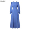 Muslim Hijabs Women Maxi Long Dresses Modest Long Sleeve Tied Waist A-Line Dress Abaya Robes Islamic Ramadan Clothes 3XL