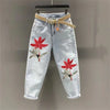 High Waist Harlan Jeans Women's Spring Autumn Large Size Embroidery Loose Ankle Length Jeans Denim Pants 5XL