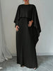 Elegant Crew Neck Pleated Long Dress Women Casual Solid Loose Cloak Sleeve Ruffle Maxi Dresses For Women Spring Autumn Vestidos