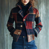 Vestes Femmes Plaid Print Women's Suit Collar Retro Warm Jacket Autumn Winter Versatile Spliced Button Suit Ropa Formal Mujer