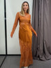 Elegant Solid Sheer Lace Slim Fit Maxi Dress Chic Mock Neck Long Sleeve Gown Women Formal Evening Party Holiday Wear