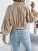 Corduroy Shacket for Women Fall Winter Short Lapel Jacket Long Sleeve with Mock Pockets & Single Button Casual Outerwear