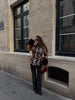 Women Leopard Print Stand Collar Waist Cinched Faux Fur Short Coat Fluffy Cuff Outerwear Winter Ladies Warm Furry Jacket
