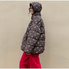 Cute Floral Printed Quilted Cotton Padded Jacket With Detachable Hooded Women Thick Oversized Coat Warm Winter Girl‘s Outerwear