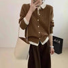 Polo Collar Knitt Sweater Women Design Feeling False Two Piece Blouse Cardigan Autumn Winter Versatile Knitt Coat Female