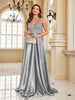 Elegant Sequins Evening Dress For Women Deep V-neck Satin Prom Party Green Dress Floor Length Blue Formal Gowns