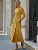 Women's Yellow Mandarin Collar Diagonal Long Sleeve Buttoned Maxi Dress for Wedding Guest Office Dress