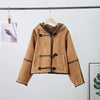 Elegant Hooded Plush Short Coat Women Retro Chic Suede Single Breasted Jackets Coats Female Winter Casual Street Outwear