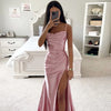 Women's Spring Bra Shrink Pleated Split Satin Dress Sexy Slim Fit Wrap Hip Dress