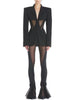 High Street Designer Blazer Suit Women's Perspective Gauze Patchwork Blazer Pencil Pants