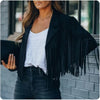 Womens Vintage Lapel Long Sleeve FringeCropped Hippie Motor Biker Cardigan OutwearsFaux Suede Tassel Jacket