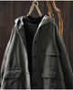 Women Vintage Hooded Button Parkas Plus Cotton Winter Coats Solid Color Patchwork Pockets Warm Long Parkas
