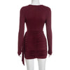 Sexy O-neck Long Sleeve Bandage Solid Short Dress Streetwear Women's Elegant High Waist Tunics Ruched Party Club Dresses