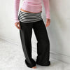 Preppy Girl Coquette Low Waist Loose Fit Trousers Women Striped Folds Over Wide Leg Pants Female Lounge Yoga Home Sweatpants