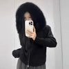 Knitwear Cardigan Women Spring Knitted Jacket Female Autumn Hooded Real Fox Fur Coat Natural Short Fur Coat Casual