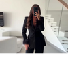 Chic Feather Blazer Pants Set Women Lapel Shoulder Pads Full Sleeve Jacket Pocket Straight Pant Spring Autumn Lady Suit
