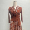Pleated Women's Gold Foil Printing Dress Feather Rhinestone Blazer Collar Elegant Fake Two Pieces Tie Clothing