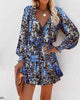 Women's Long Sleeve Mini Dress V-neck Drawstring Leopard Printed Waist Tied Dress Elegant Office Lady Dresses For Women