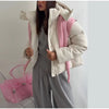 Winter Puffy Warm Women's Padded Coat Detachable Hooded Full Sleeve Zip-up Cropped Cotton Coats Lady Solid Thicken Jacket