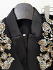 High Street Designer Suit Women Beaded Diamonds Stand Collar Single Button Blazer Wide-leg Pants Set 2PCS