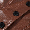 Women Lapel Collar Single Button Croc Embossed Leather Jacket Long Sleeve Drop Shoulder Patch Pocket Loose Retro Short Street