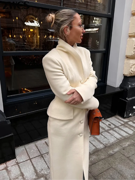 Elegant Waist Cinching Woolen Coats Autumn Winter Lady Single-breasted Lapel Long Overcoat Women's High Street Outwear