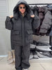 Printed Drawstring Oversized Pockets Puffer Suit Winter Women Warm Padded Coat Set Warm Casual Lady Cotton-Padded Outfit