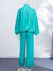 Loose Glossy Satin Solid Sports Jacket Pants Sets Women Stand Zipper Long Sleeve Coats Drawstring Wide Leg Pant Spring Suit