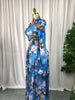 Women Long Sleeve Tie Dye Print O-neck Big Swing Midi A-line Long Maxi Dress Elegant Evening Birthday Party Dresses
