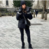Casual Solid Lace Up Cotton Coat Women Chic Lapel Long Sleeve Warm Loose Pocket Short Jacket Winter Lady Commute Street Outwear
